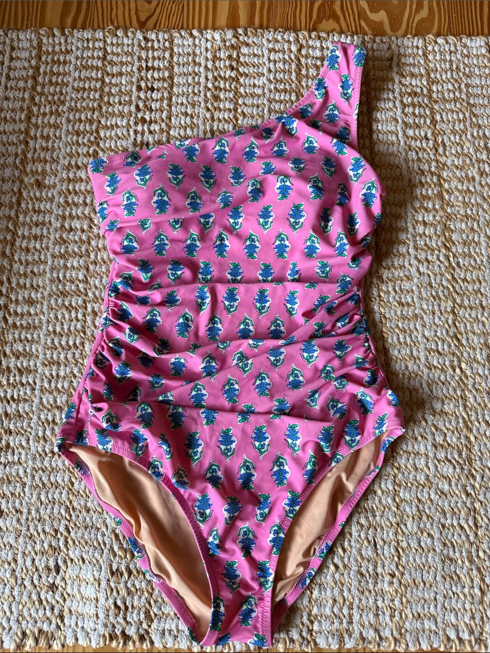 Like New J Crew One-Shoulder Pink Floral Print Swimsuit